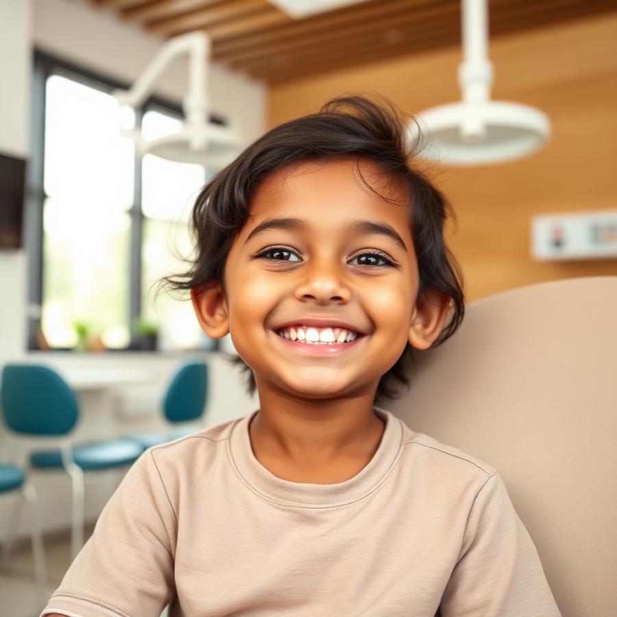 Smiling child sitting comfortably in a dental clinic