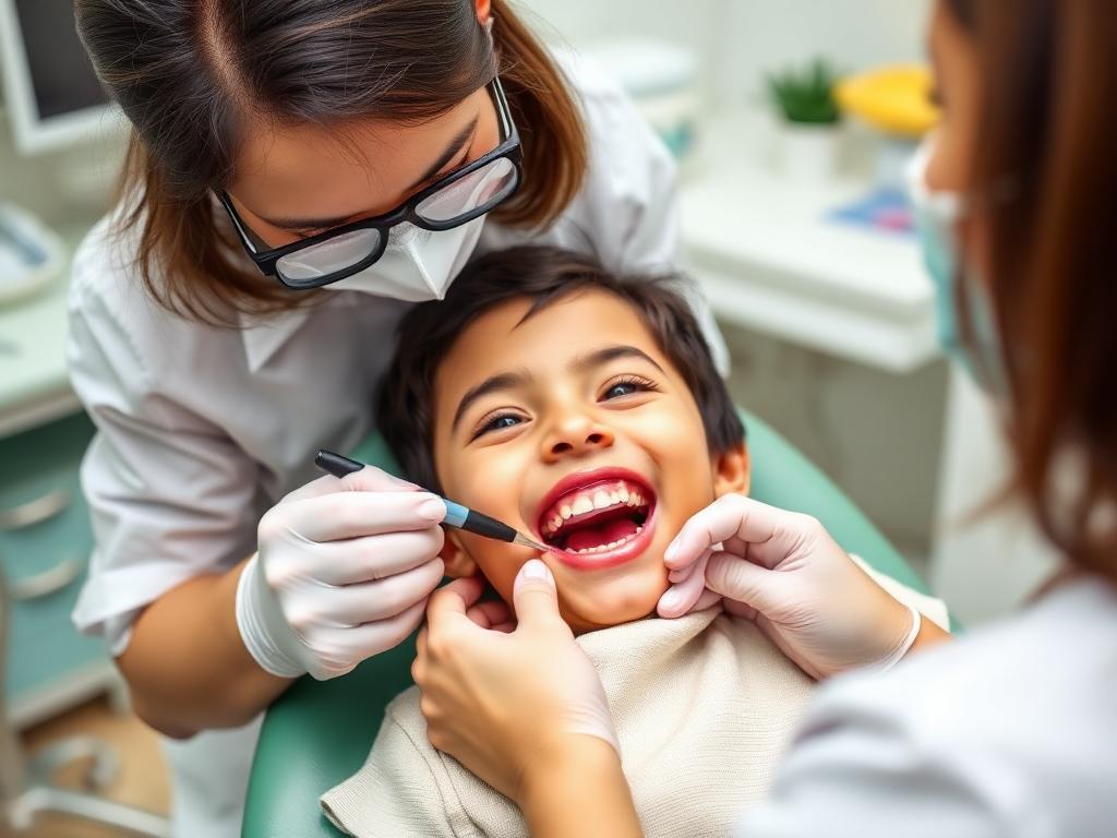 Child having a gentle dental check-up with a dentist